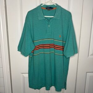 Polo Ralph Lauren Size XLT Tall Striped Polo Aqua Green Textured Aztec Western